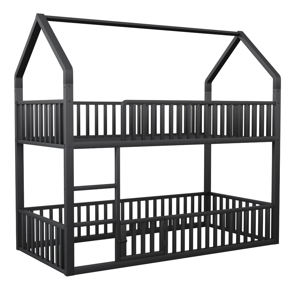 Letto a Castello Bambini con Scala e Porta ¨C Xylo ¨C Metallo Nero 90x200