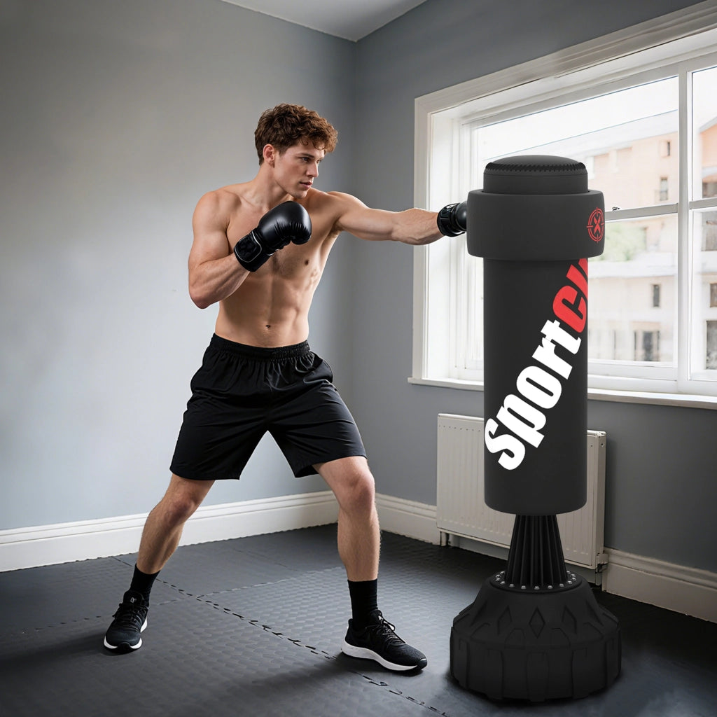 Sacco da Boxe ¨C Minimal ¨C Nero, Base Riempibile, Bersaglio Regolabile