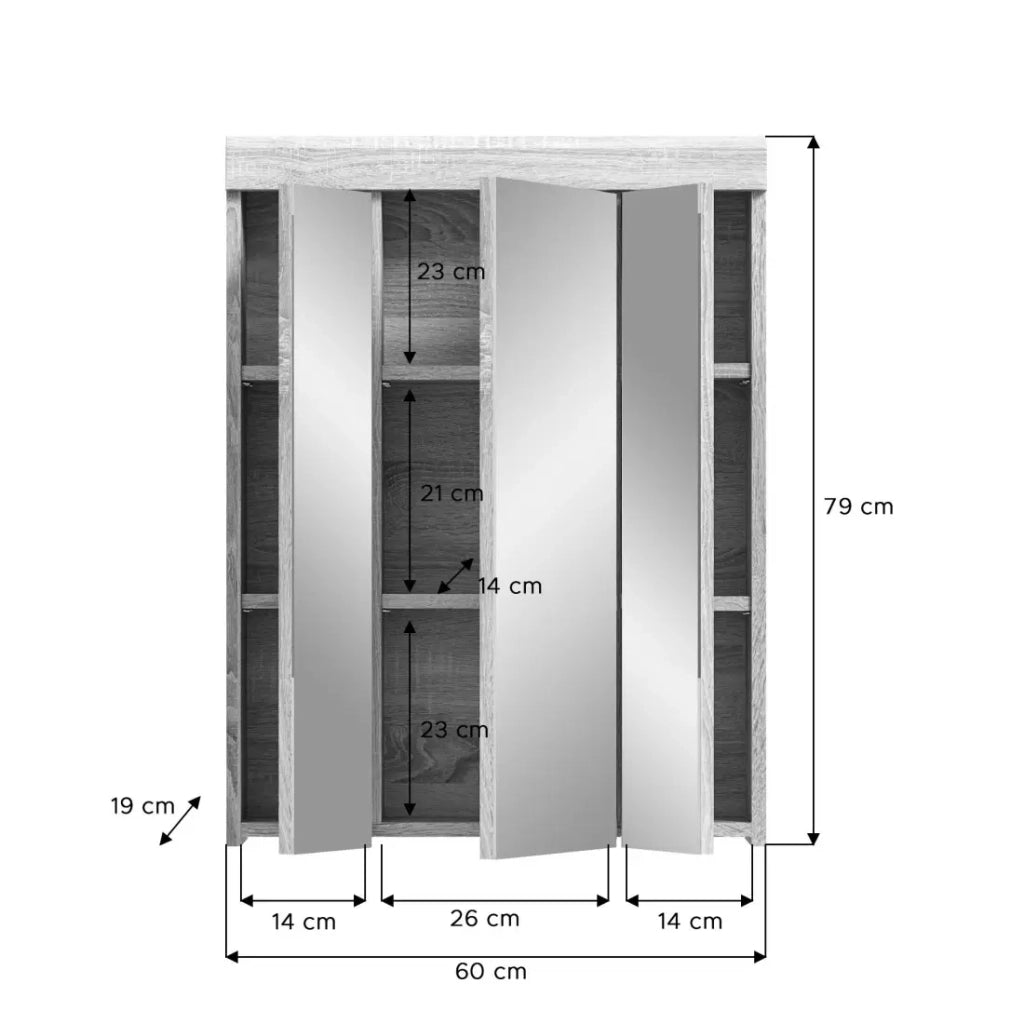 Armadio con specchi LEWOTO – Bianco e quercia – 60x79x18 cm