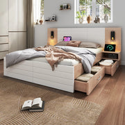 LETTO Contenitore 140x200 cm Bianco e Rovere con 2 cassetti