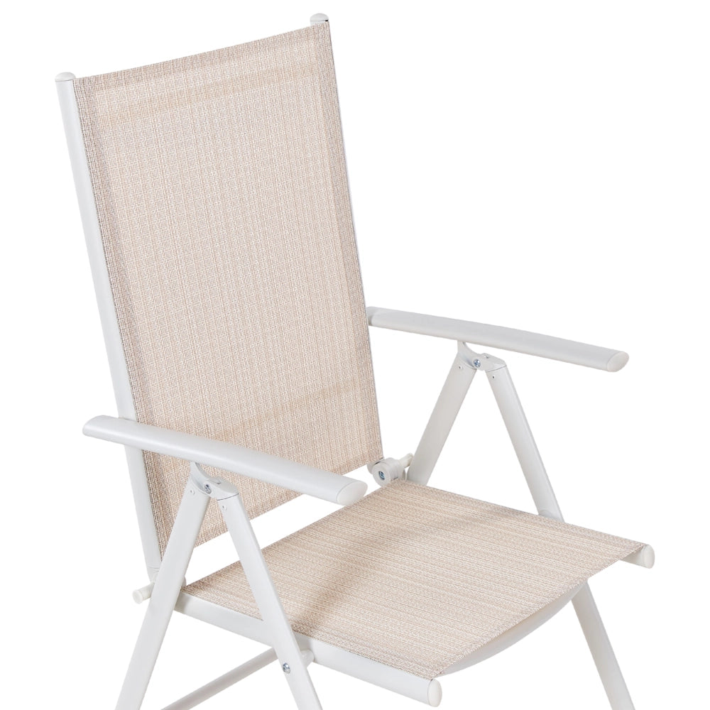 Set di 6 sedie da giardino in tessuto beige struttura in alluminio bianco pieghevole reclinabile