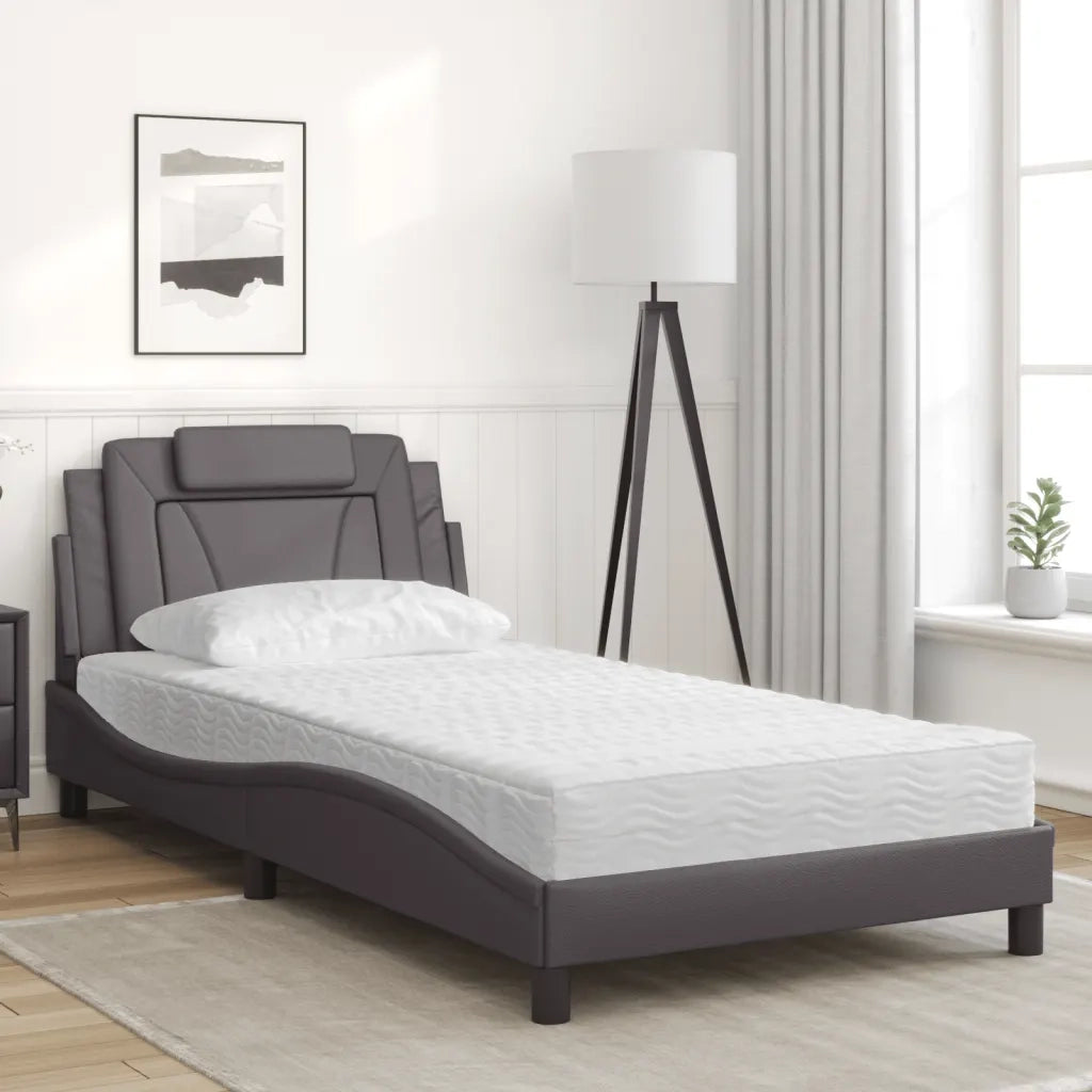 Letto Viana con Materasso Grigio 100x200 cm in Similpelle