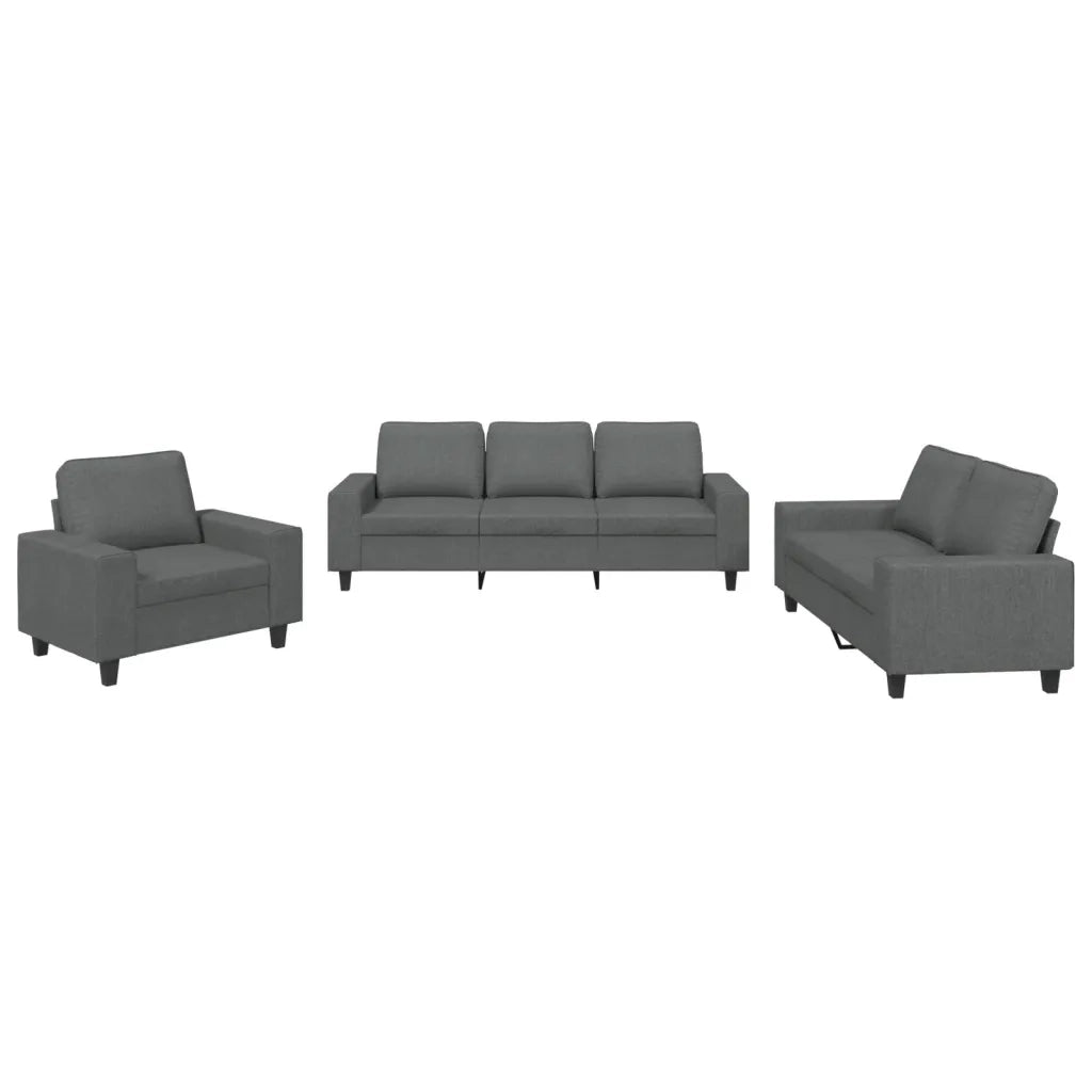 Set di Divani 3 pz Grigio Scuro in Tessuto