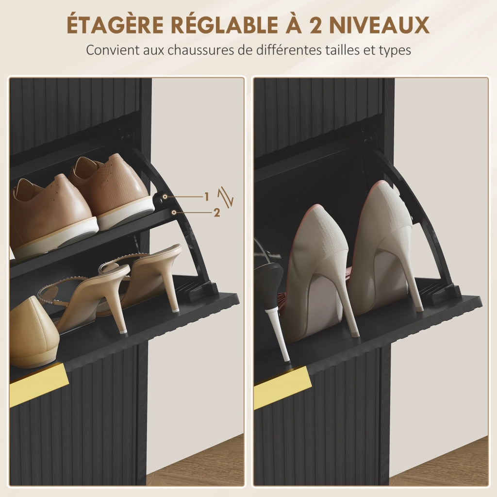 Scarpiera con Ante e Cassetti ¨C Minimal ¨C Nero 60x24x122,5 cm