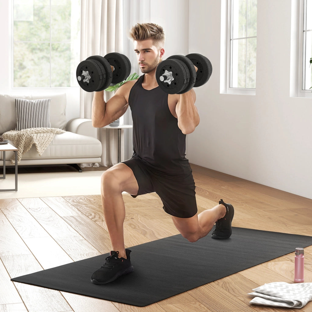 Set 2 Manubri da 25Kg Totali con 12 Dischi in Acciaio e PU Nero