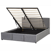 Letto Ottomano Grigio Scuro Velluto Tappezzato 140 x 200 cm Testiera Travestita Funzione Contenitore