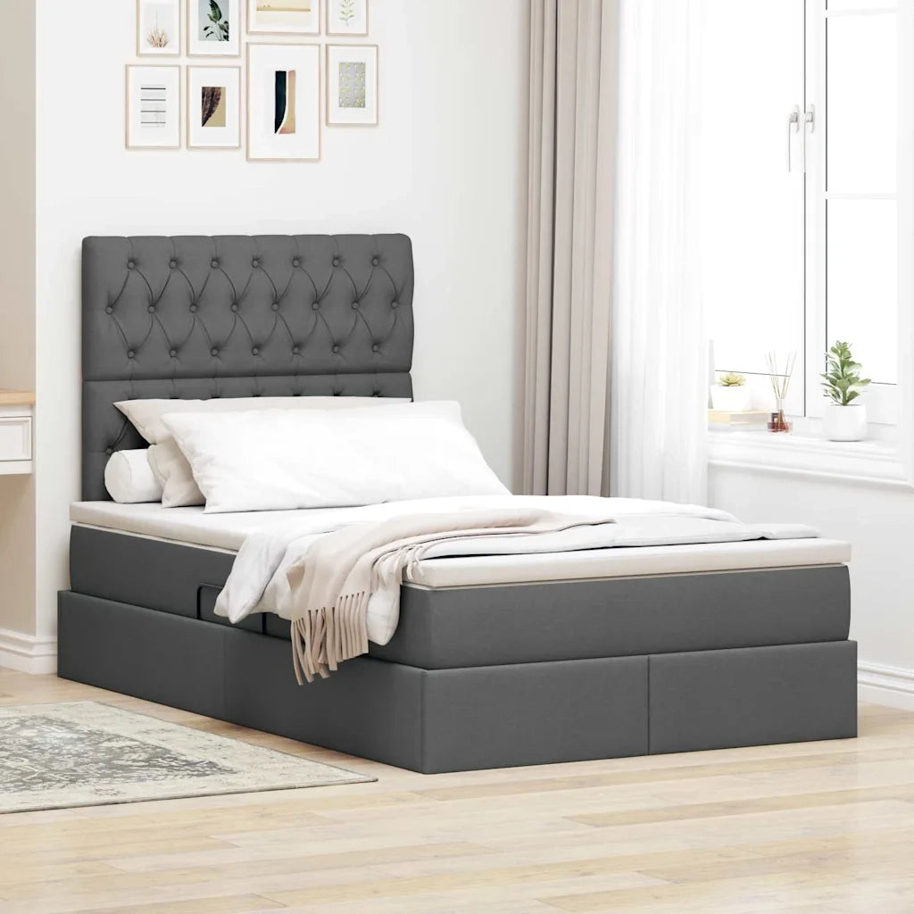 Letto con contenitore e LED con led Grigio scuro 120 x 200 cm