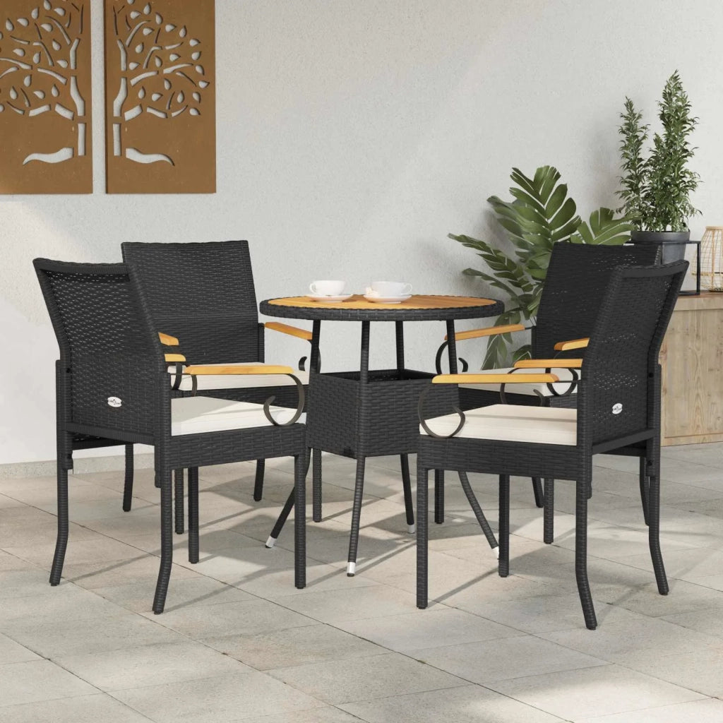 Sedie da giardino 4 pcs Nero e Bianco Crema Polyrattan e acacia 42025885