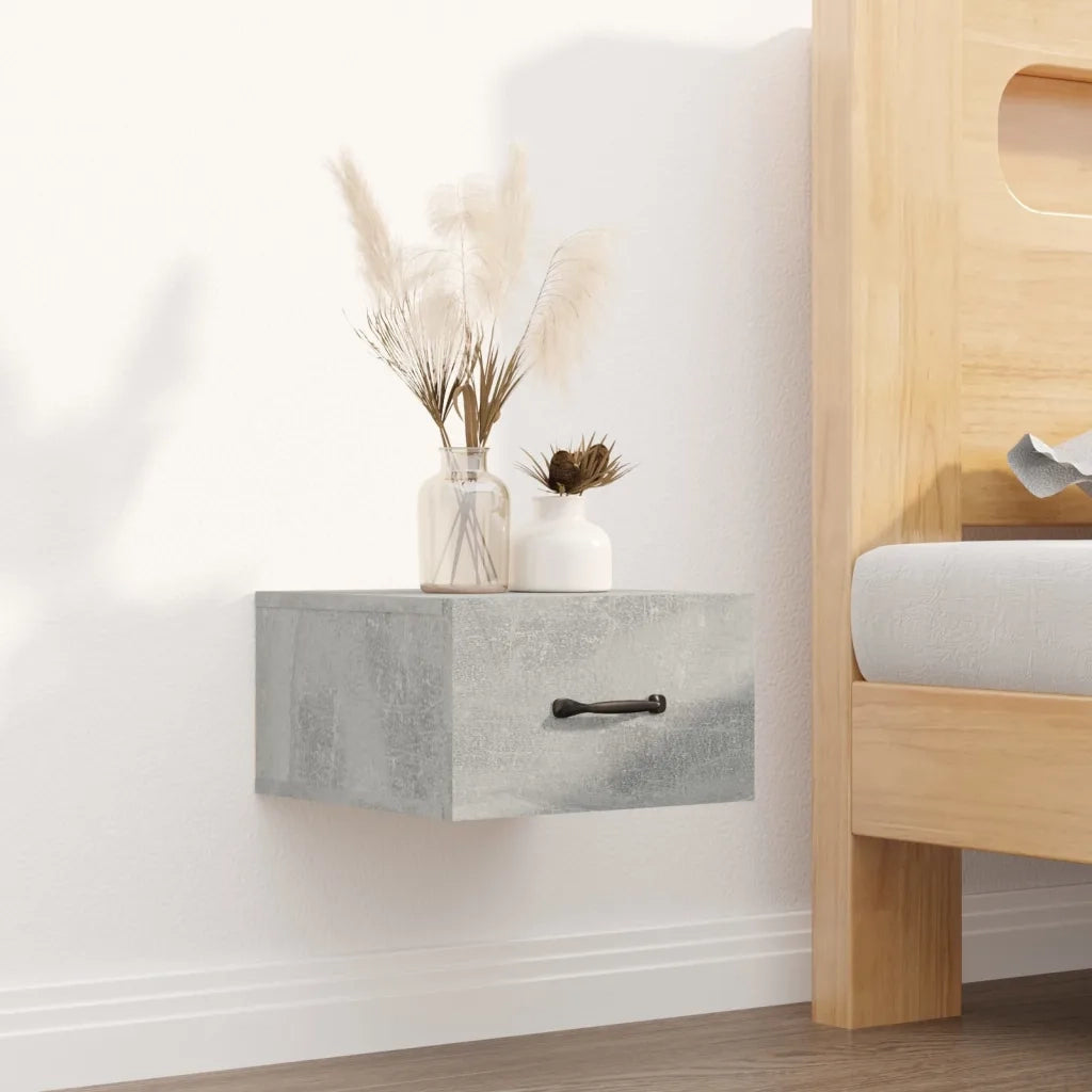 Set di 2 Comodini | Armadio da Notte | Mobiletto da notte a Muro Grigio Cemento 35x35x20 cm