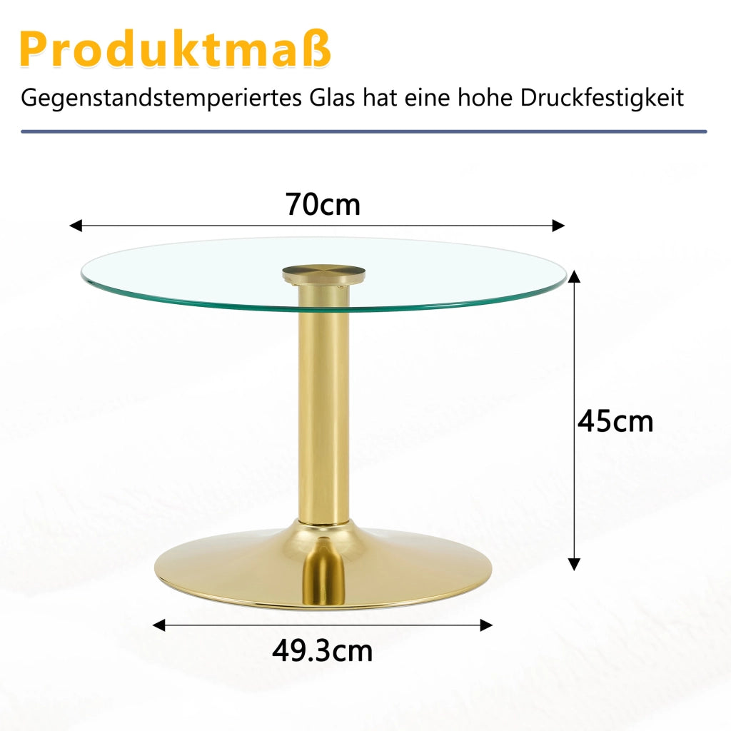 TAVOLO Basso Rotondo in Vetro 70 cm Oro