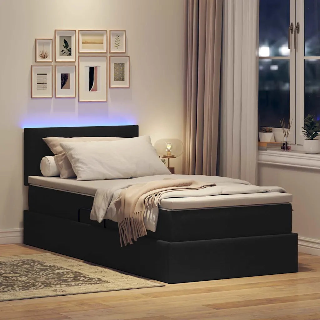 Letto con contenitore e LED con led Nero 90 x 200 cm Tessuto
