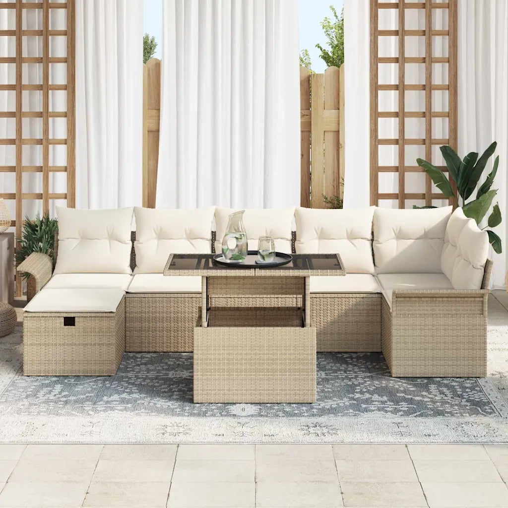 Set Divano da Giardino con cuscino 8 pcs Beige Poly Rattan