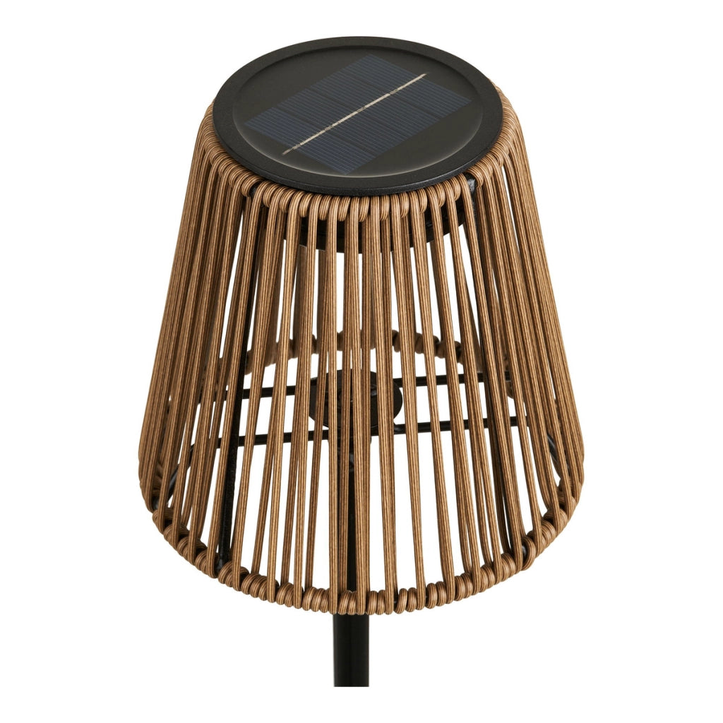 Lampada solare Salford in polyrattan marrone e metallo nero — ø13,5×30,5 cm