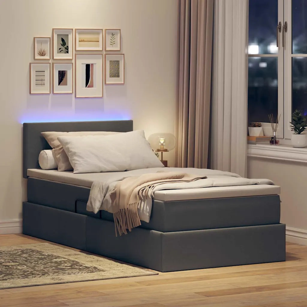 Letto con contenitore e LED Grigio scuro 100 x 200 cm Tessuto