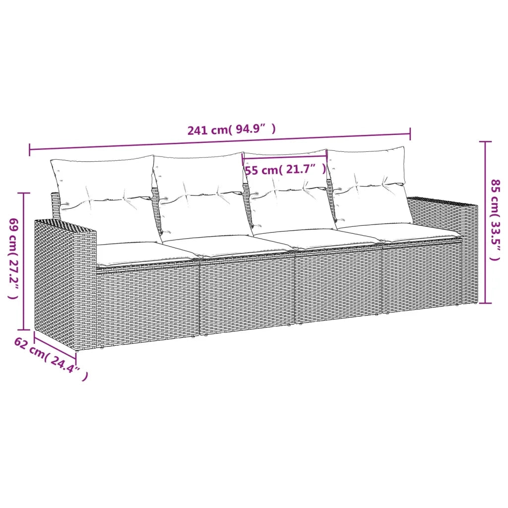Set Divano da Giardino 4 pz | Set Salotto da Giardino con Cuscini Marrone in Polyrattan