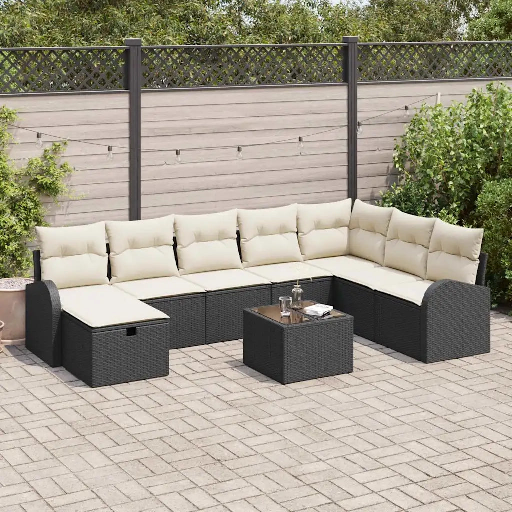 Set Divano da Giardino con cuscino 9 pcs Nero Poly Rattan 3360468