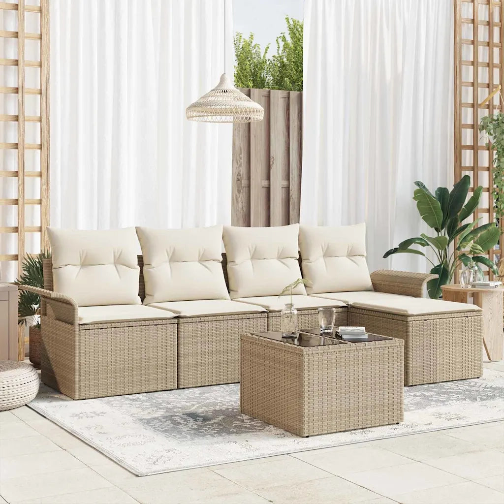 Divano da esterno con cuscino 6 pcs Beige polyrattan
