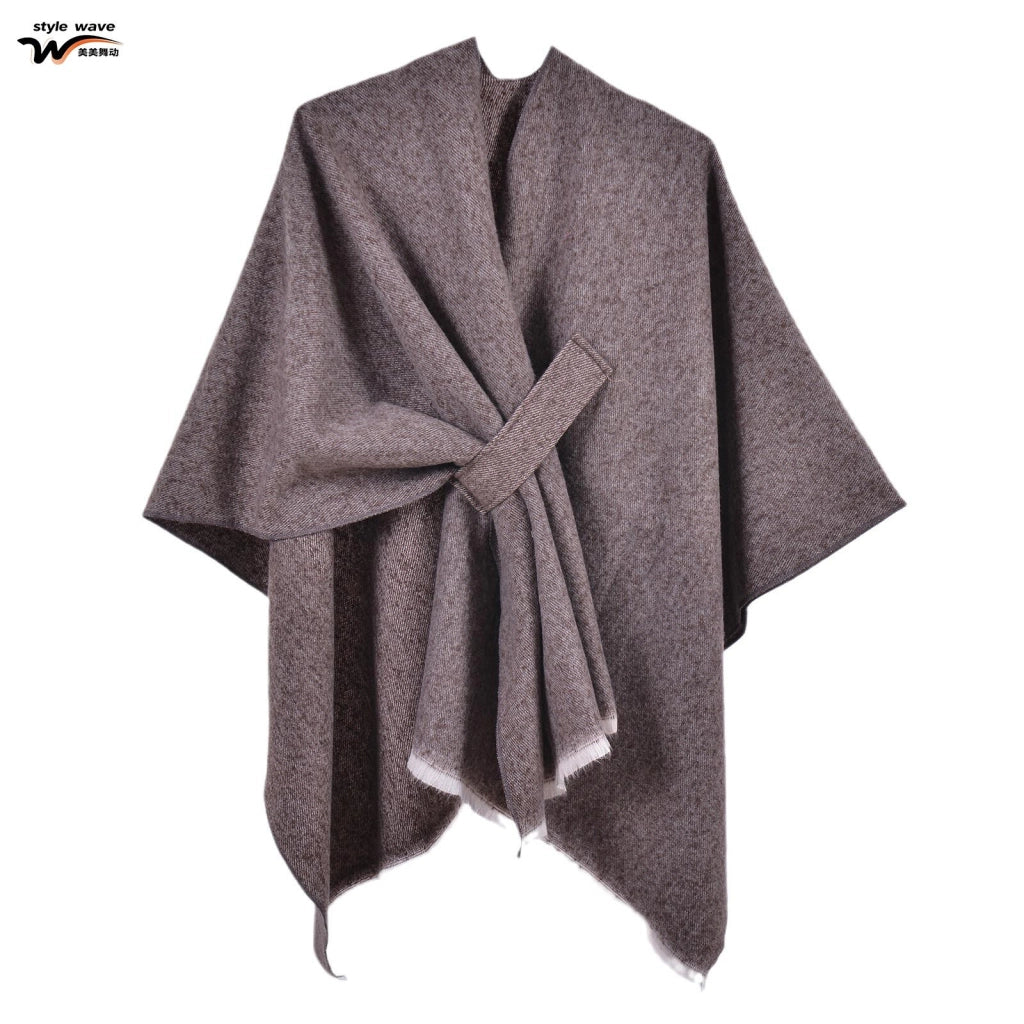 Sciarpa da donna, elegante mantello con cintura diagonale monocromatica