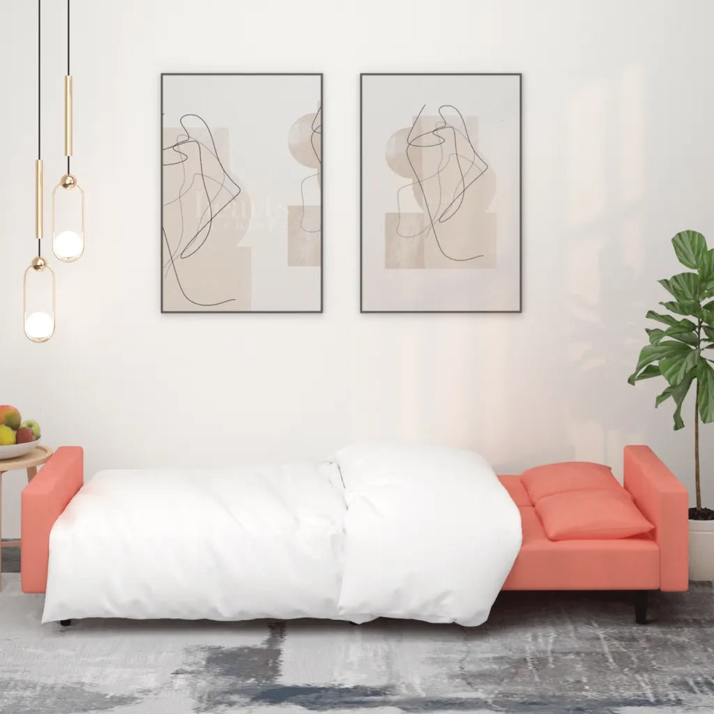 Divano letto | Sof¨¤ letto | Letto singolo a 2 Posti con 2 Cuscini Rosa in Velluto