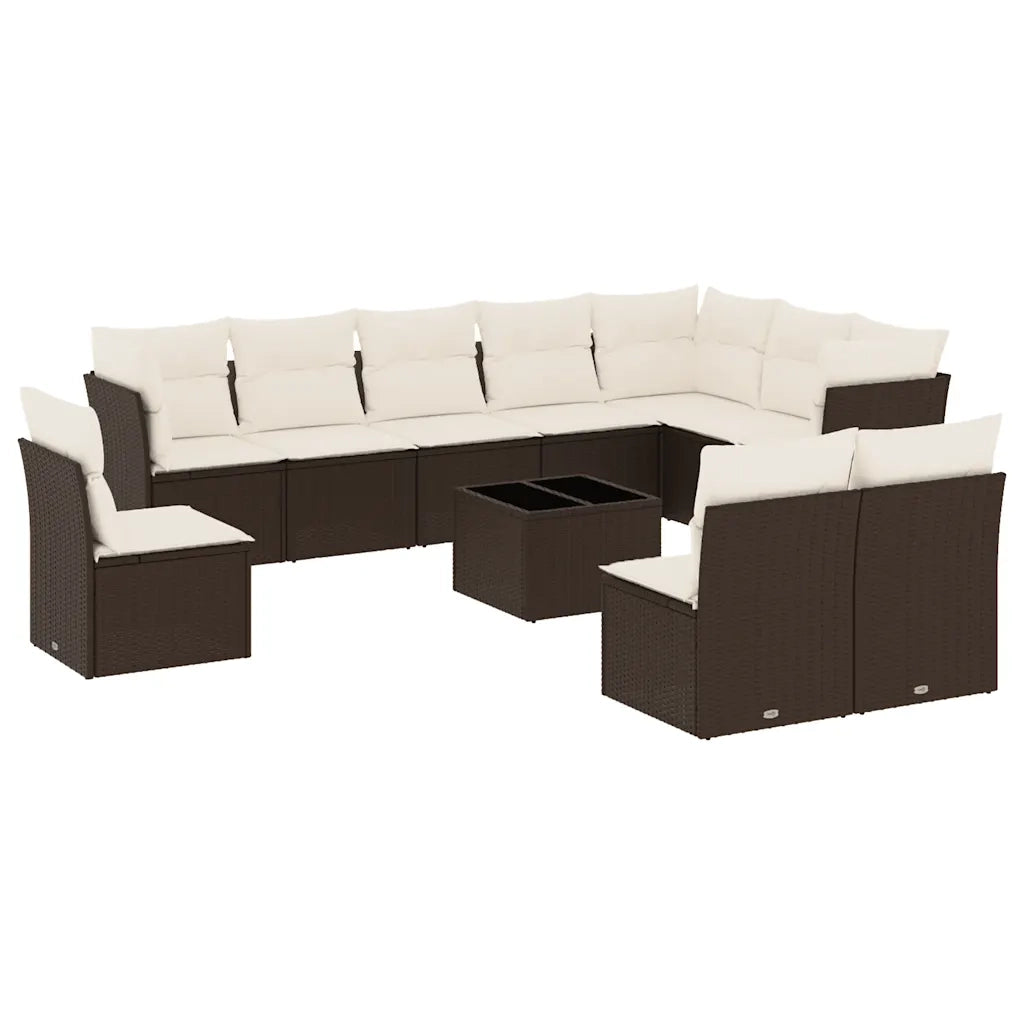 Set Divani da Giardino 11 pz con Cuscini Polyrattan Marrone 3217813