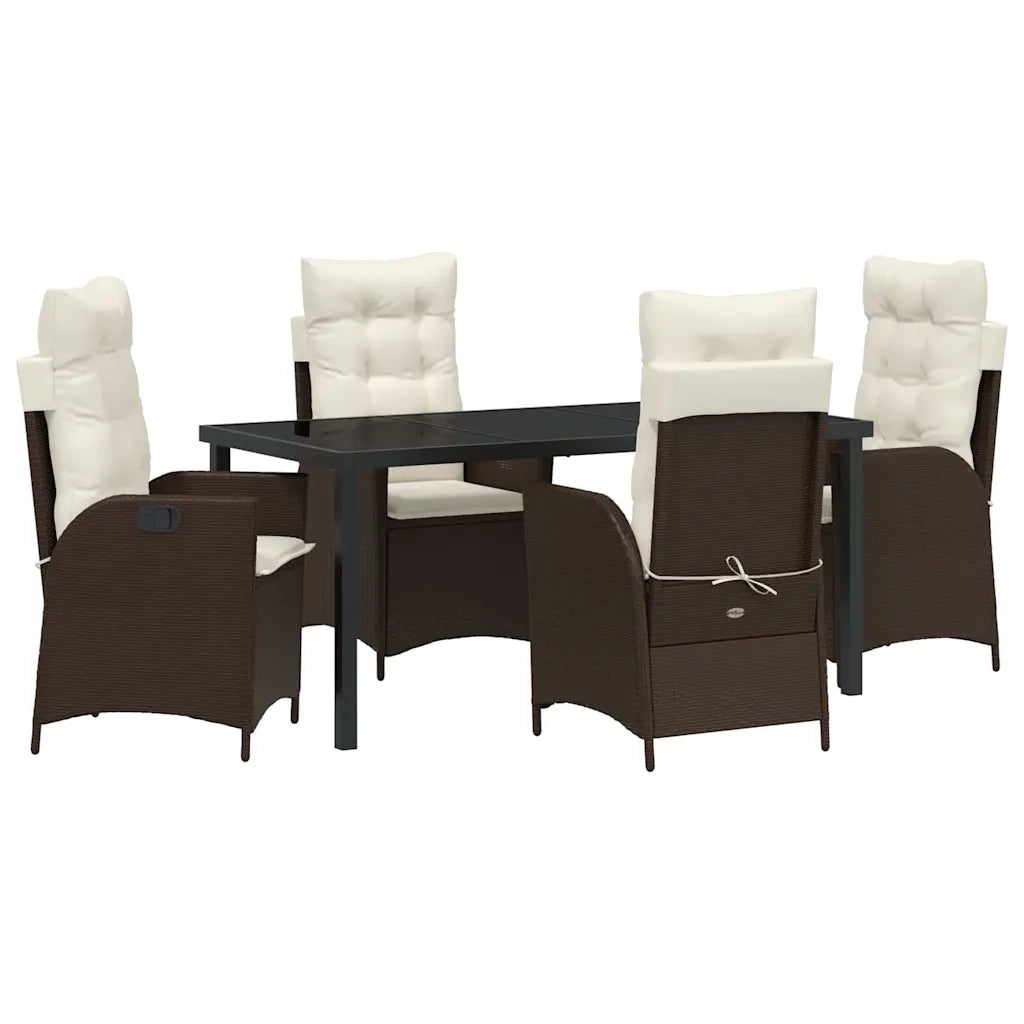 Set da Pranzo per Giardino con cuscino 5 pcs Marrone polyrattan