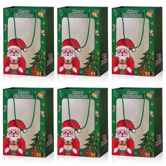 Sacchetti regalo riutilizzabili verde per Natale con maniglie 6 pezzi