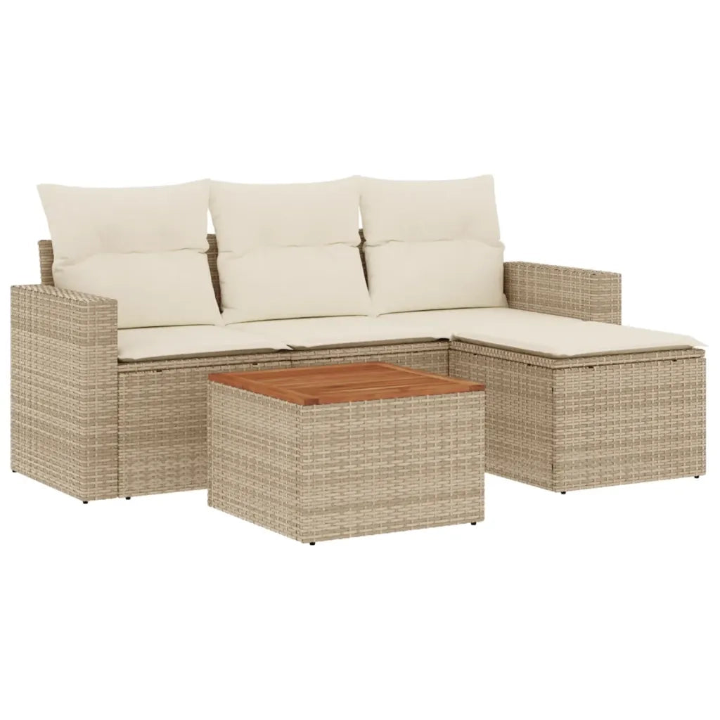 Set Divano da Giardino 5 pz con Cuscini Beige in Polyrattan