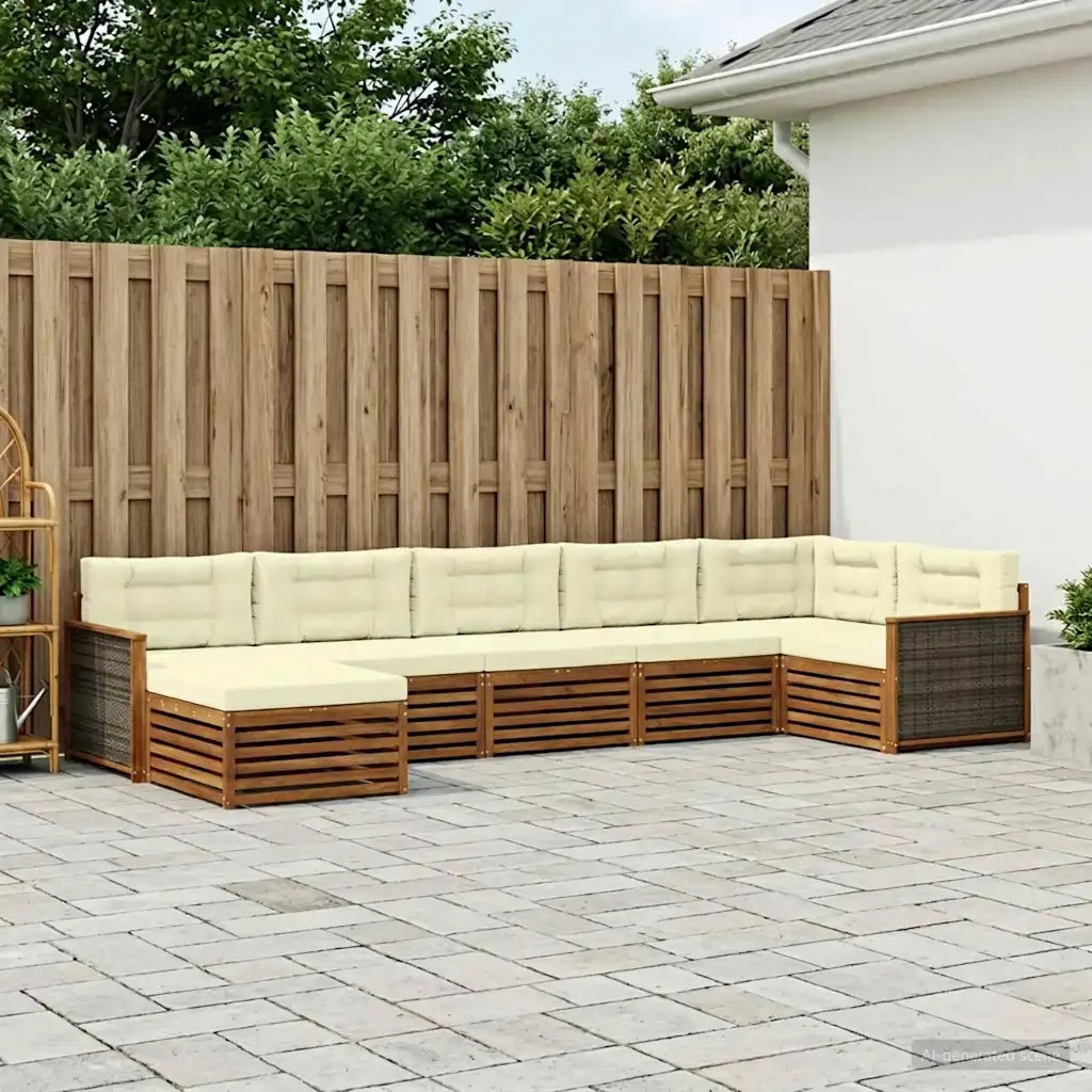 Set di divani da esterno con cuscino 7 pcs Naturale e Crema 3383618