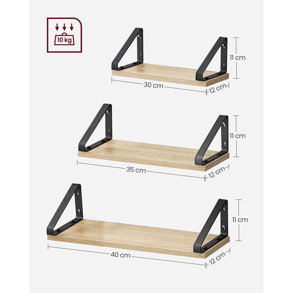 Set di 3 Mensole Sospese Sonoma in Acciaio e Legno