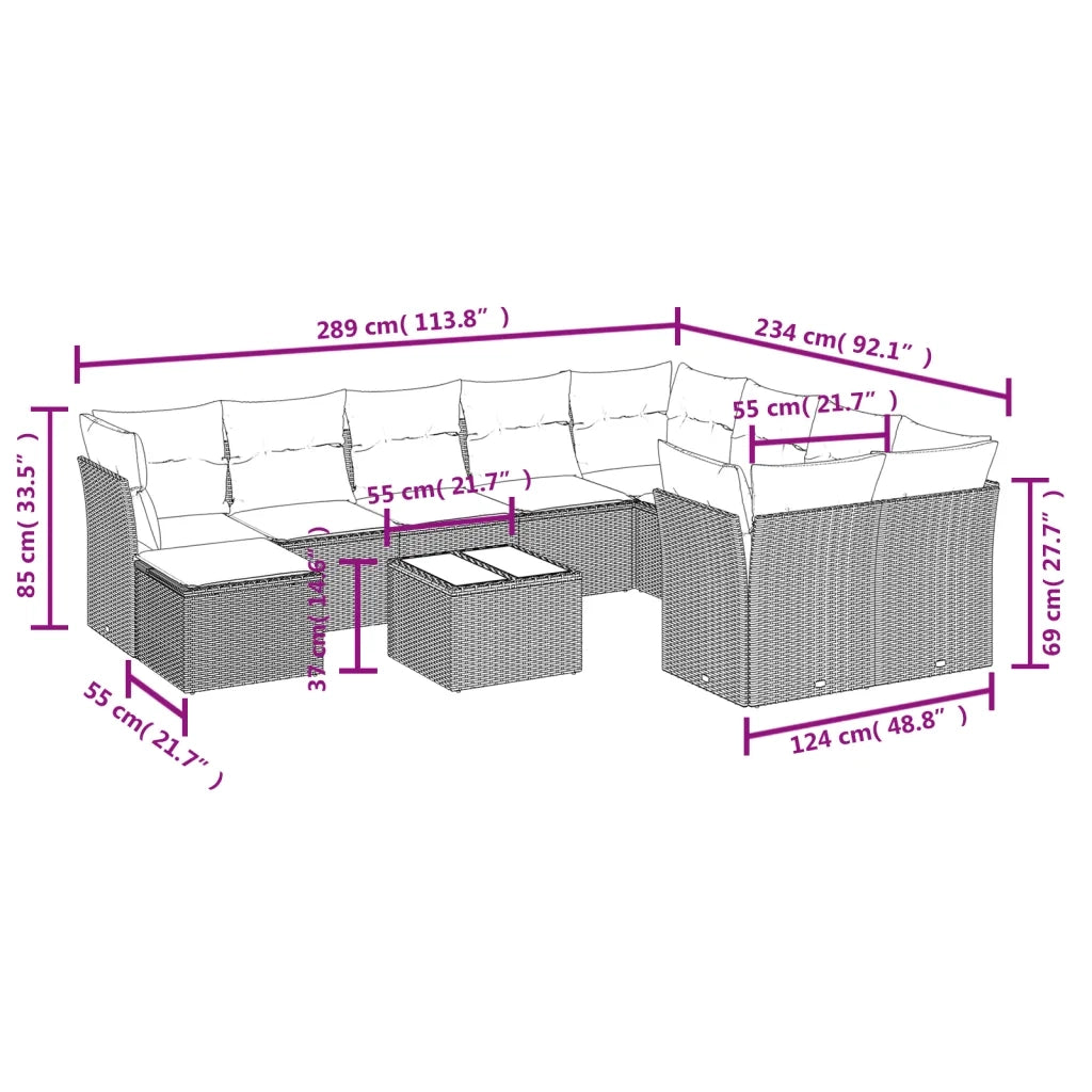 Set Divani da Giardino 11 pz con Cuscini in Polyrattan Nero 3218595