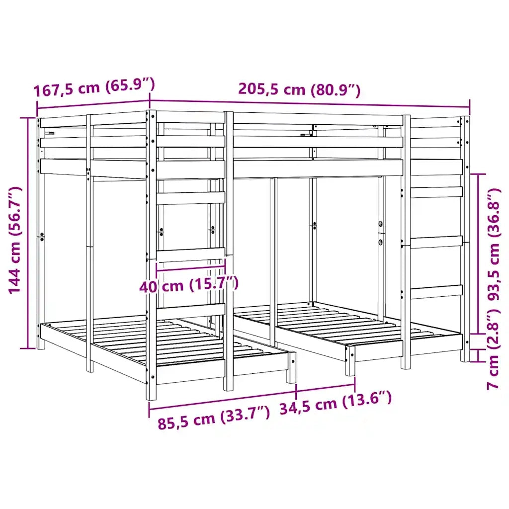Struttura letto a castello triplo Marrone 160 x 200 cm