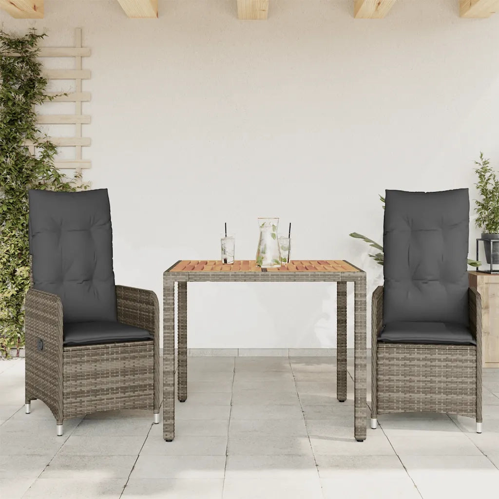 Set Bistrò da Giardino 3 pz con Cuscini in Polyrattan Grigio 3277019