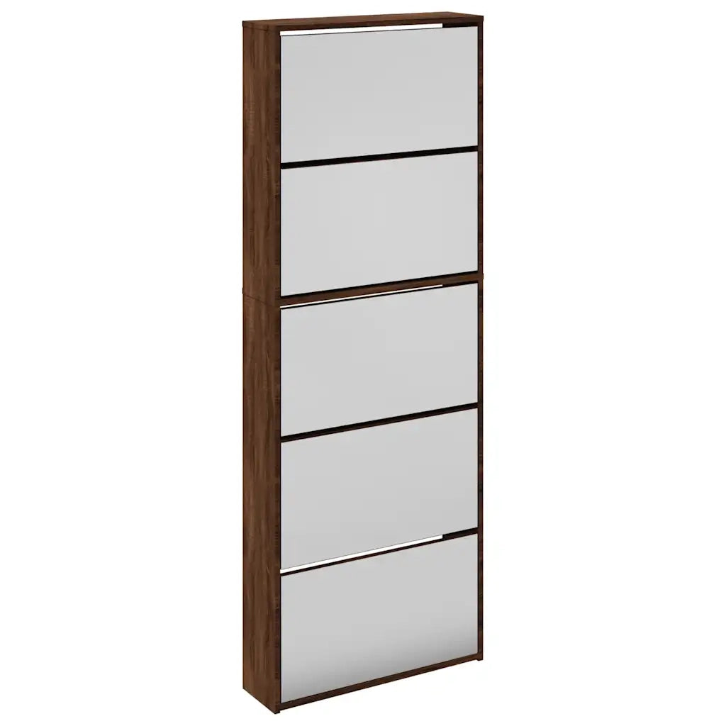 Scarpiera | Mobile per scarpe con Specchio a 5 Livelli Rovere Marrone 63x17x169,5cm