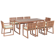 Set da Giardino Legno di Acacia chiaro con Tavolo e 8 Sedie con Cuscini verde chiaro giardino terrazzo
