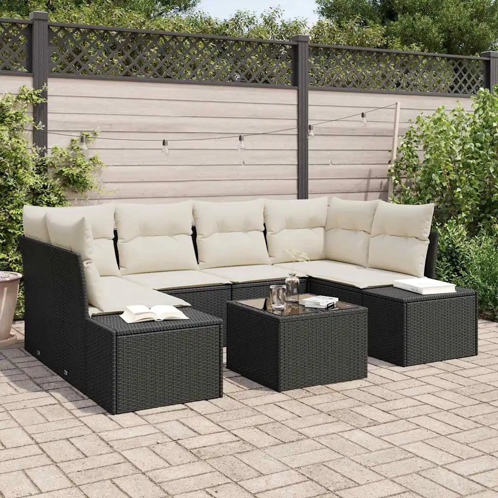 Set Divano da Giardino con cuscino 7 pcs Nero polyrattan 3346957