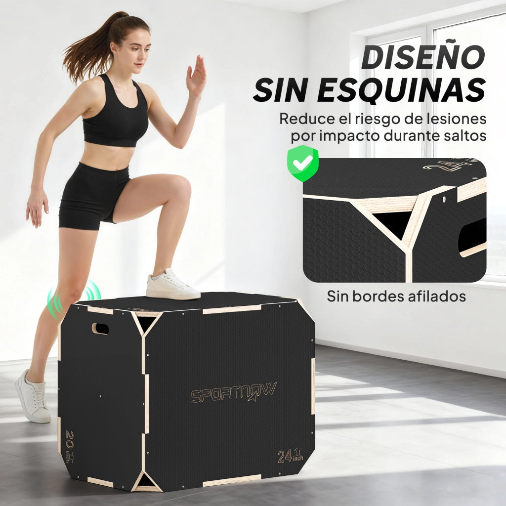 Box Pliometrico in Legno 3 in 1 ¨C Xylo ¨C 3 Altezze Allenamento Salto 76x61x51cm Nero