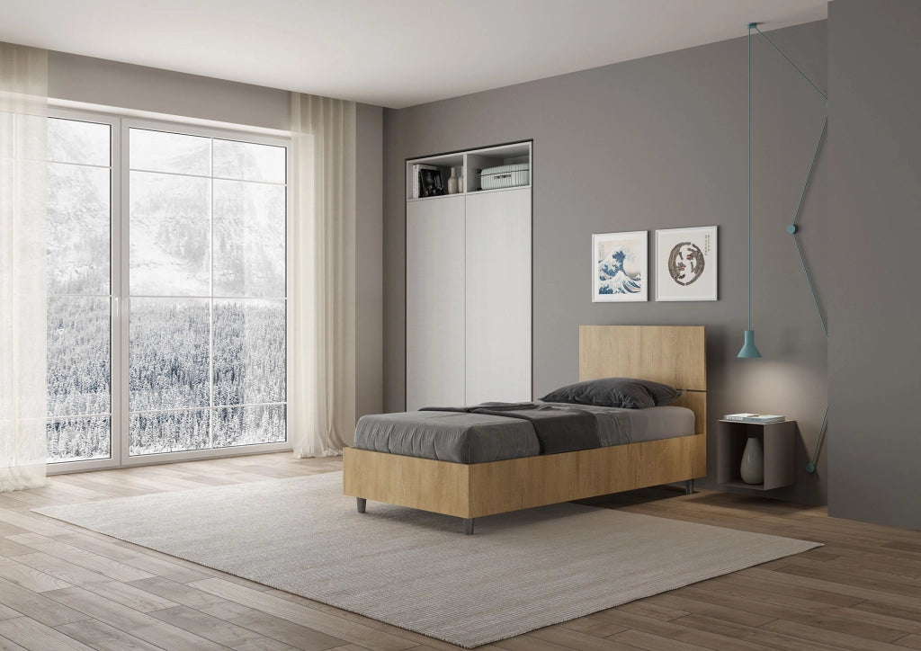 BS COM Letto singolo contenitore 80x190 testata dritta quercia