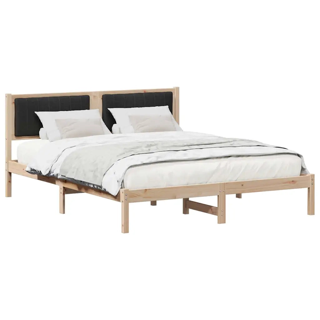 Letto con Testiera Rivestita-Struttura Letto con Testiera Nero 160 x 200 cm Pino massello 953036