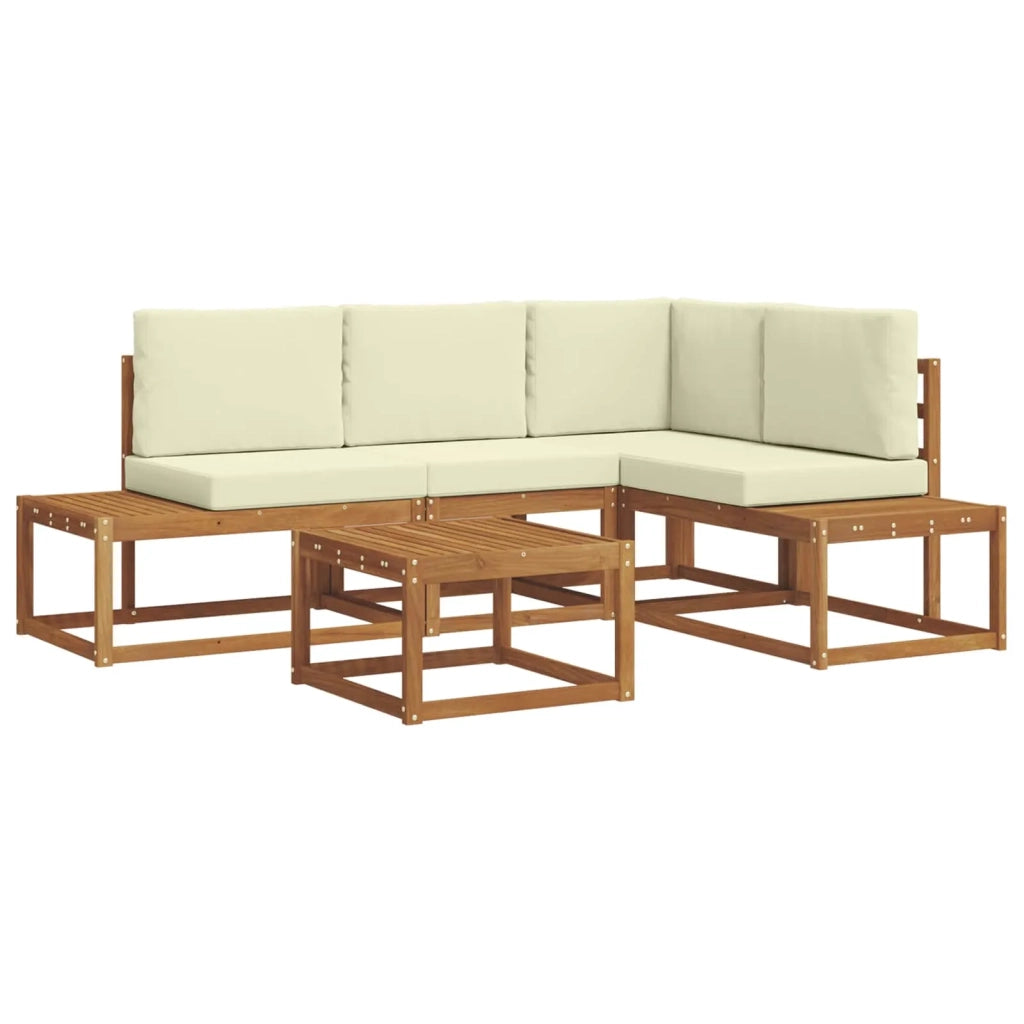 Set di divani da esterno-Sofa da giardino con cuscino 5 Pezzo Naturale e Crema