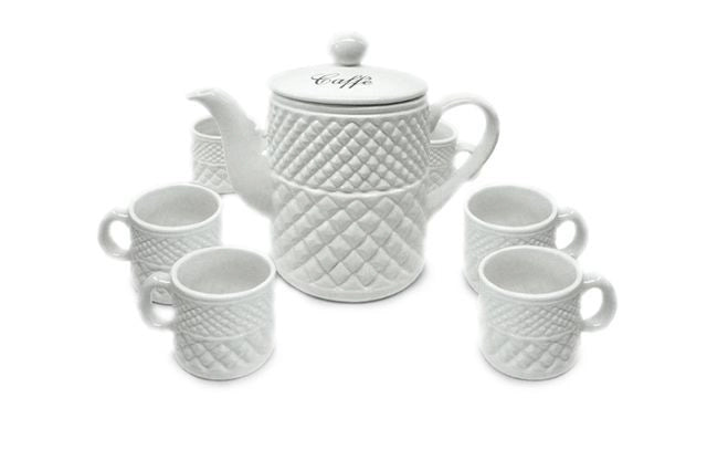 Set 7 Pezzi Caffè con Tazzine Tazze in Ceramica Bianco