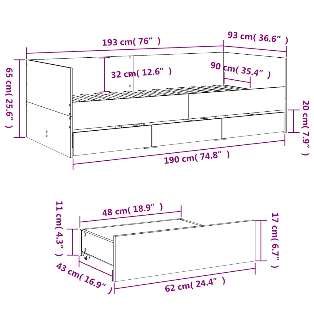 Divano letto | Sof¨¤ letto | Letto singolo con Cassetti senza Materasso 90x190 cm
