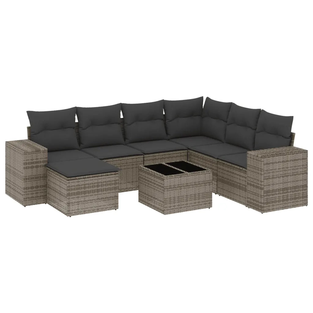 Set Divano da Giardino 8 pz con Cuscini Grigio in Polyrattan