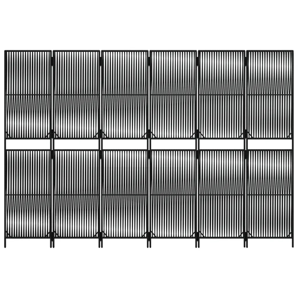 Divisorio per Ambienti | Divider per stanze | Paravento a 6 Pannelli Nero in Polyrattan