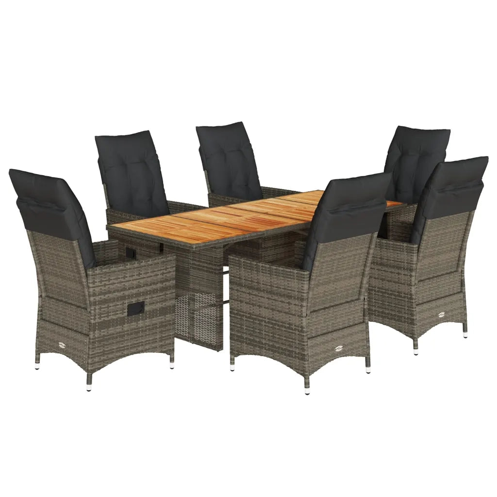 Set da Pranzo da Giardino 7 pz con Cuscini in Polyrattan Grigio