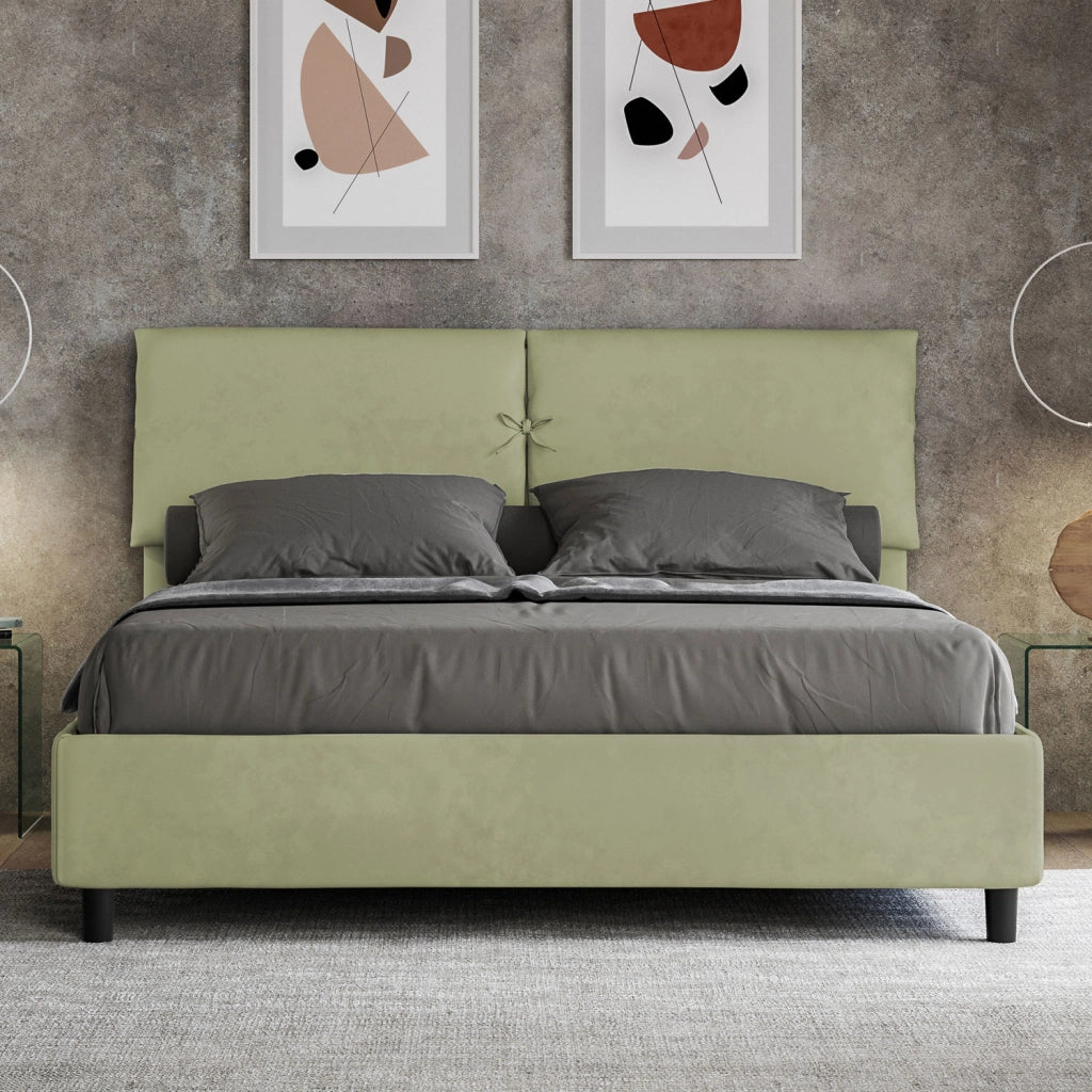 BS COM Letto matrimoniale contenitore doppia alzata imbottito 160x200 microfibra tè verde