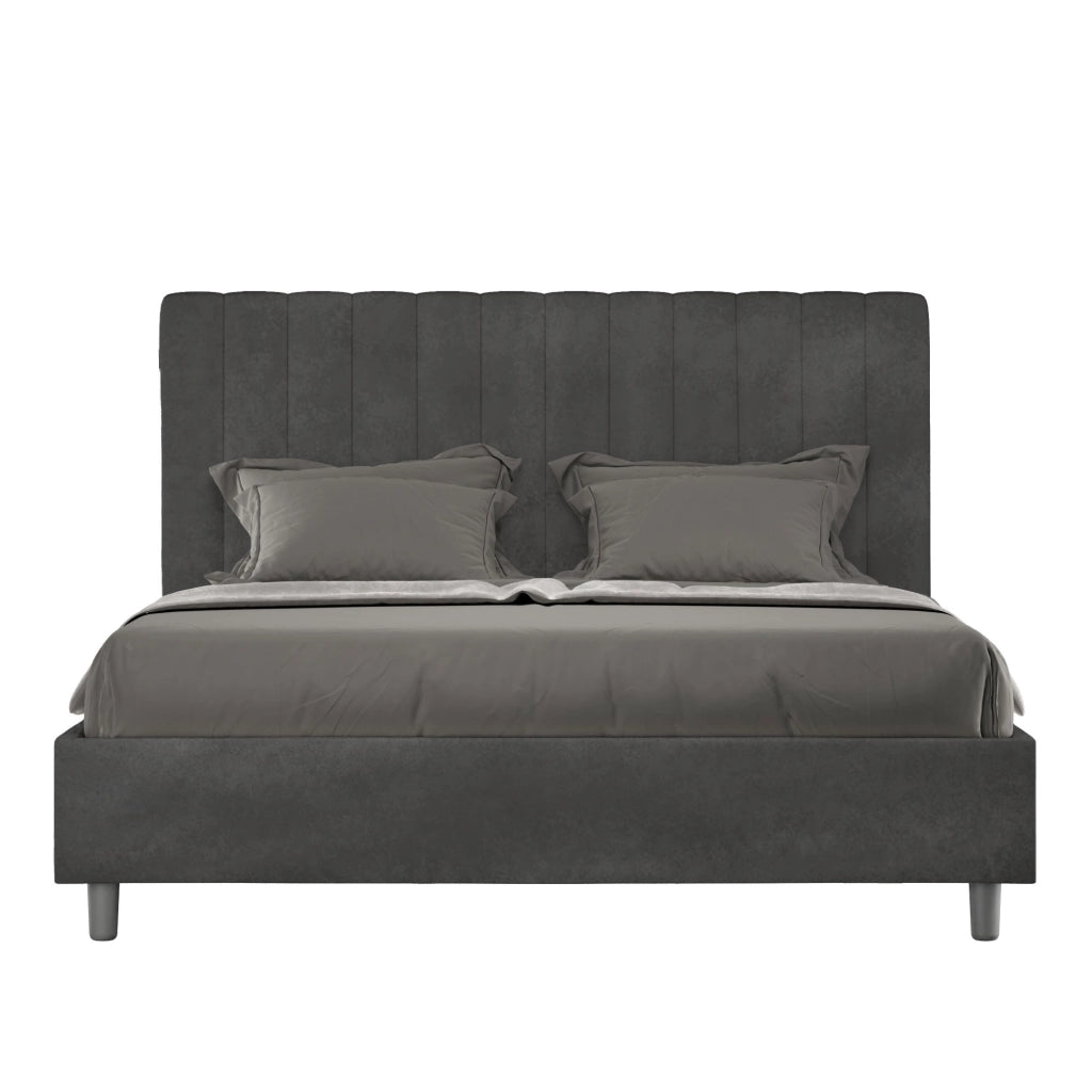 BS COM Letto una piazza e mezza con rete imbottito 130x190 microfibra grigio