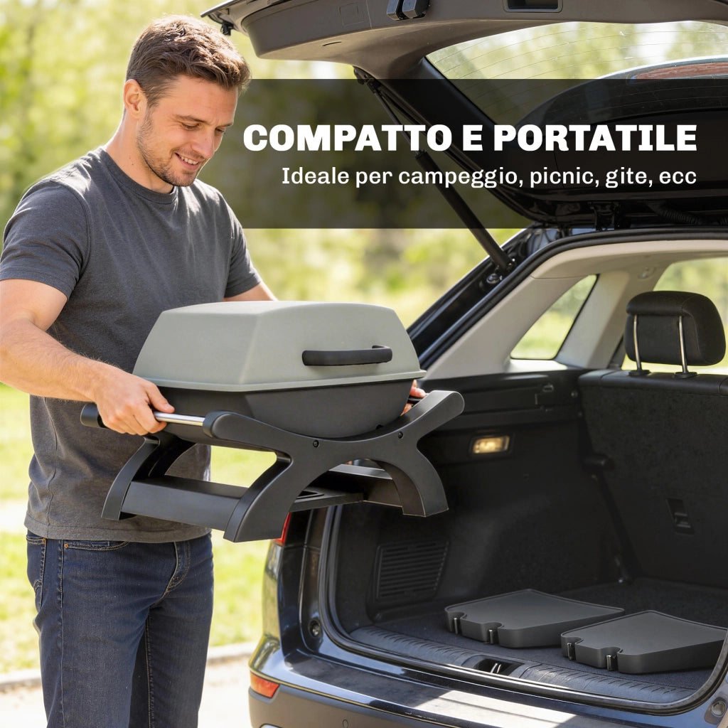 barbecue elettrico 2300W, portatile da tavolo con ripiani laterali, colore nero.