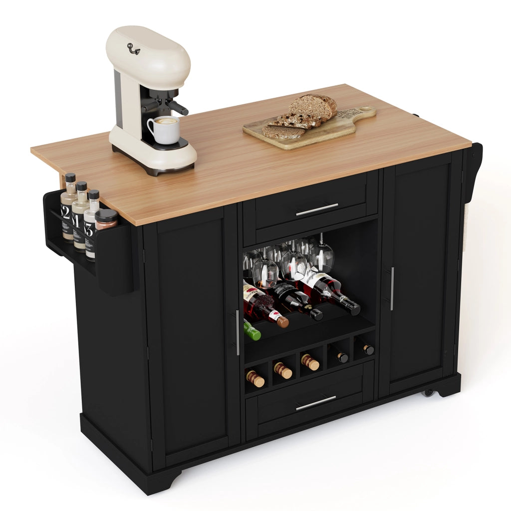 Carrello da cucina multifunzionale - Zephmum- 120x45/70x92cm- Nero- Con ripiano pieghevole, porta bicchieri, porta spezie e porta asciugamani