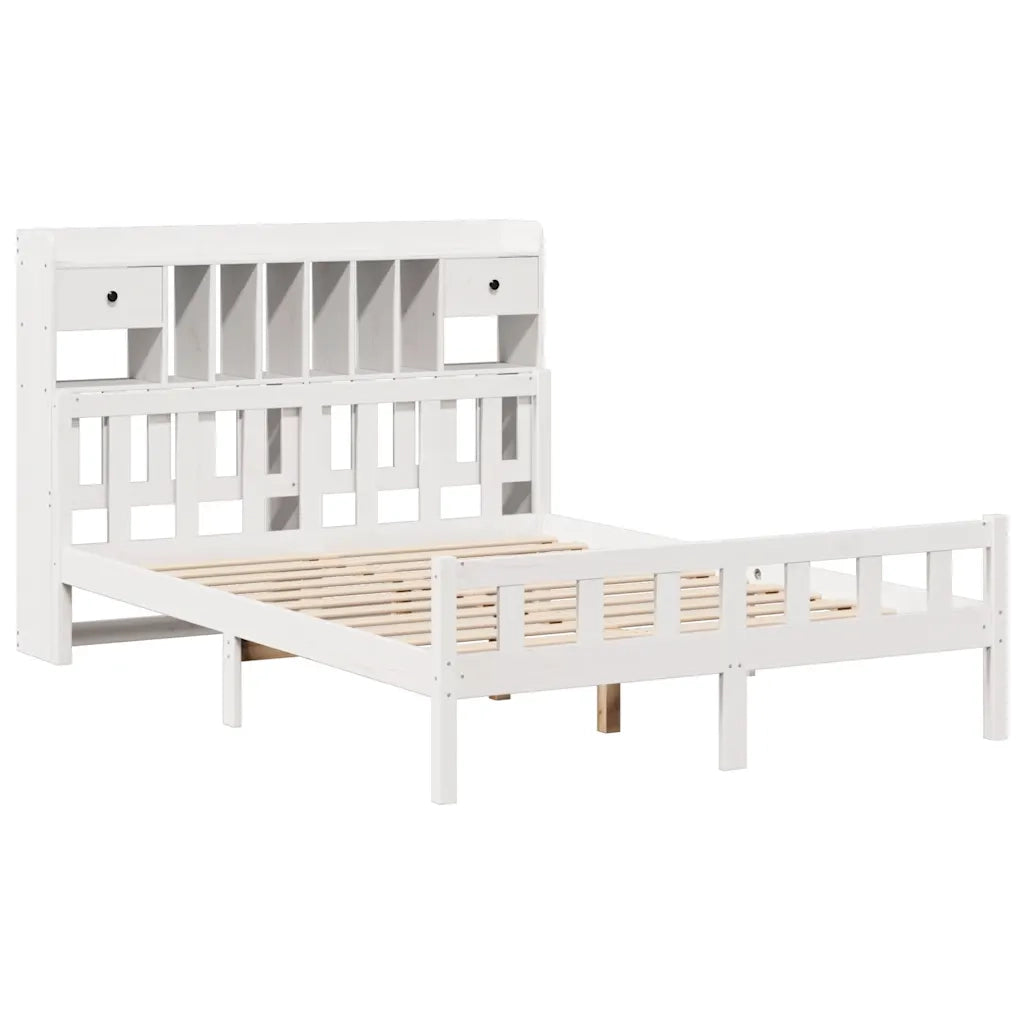 Letto matrimoniale | Letto per adulti | Letto Libreria senza Materasso Bianco 150x200 cm Legno di Pino
