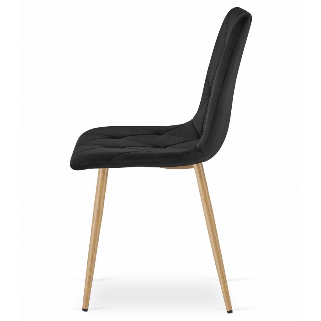 Sedia Libra in velluto nero con gambe effetto legno